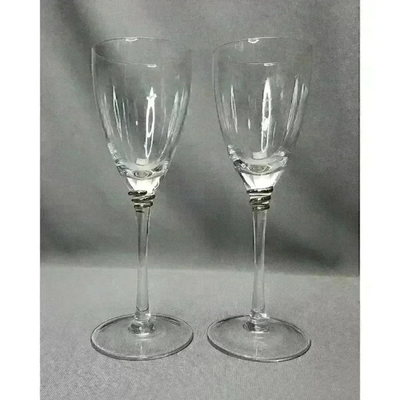 Qualia Helix Platinum Hand Blown Art Glass Wine Glasses Toasting Goblets (Pair) - Picture 1 of 3